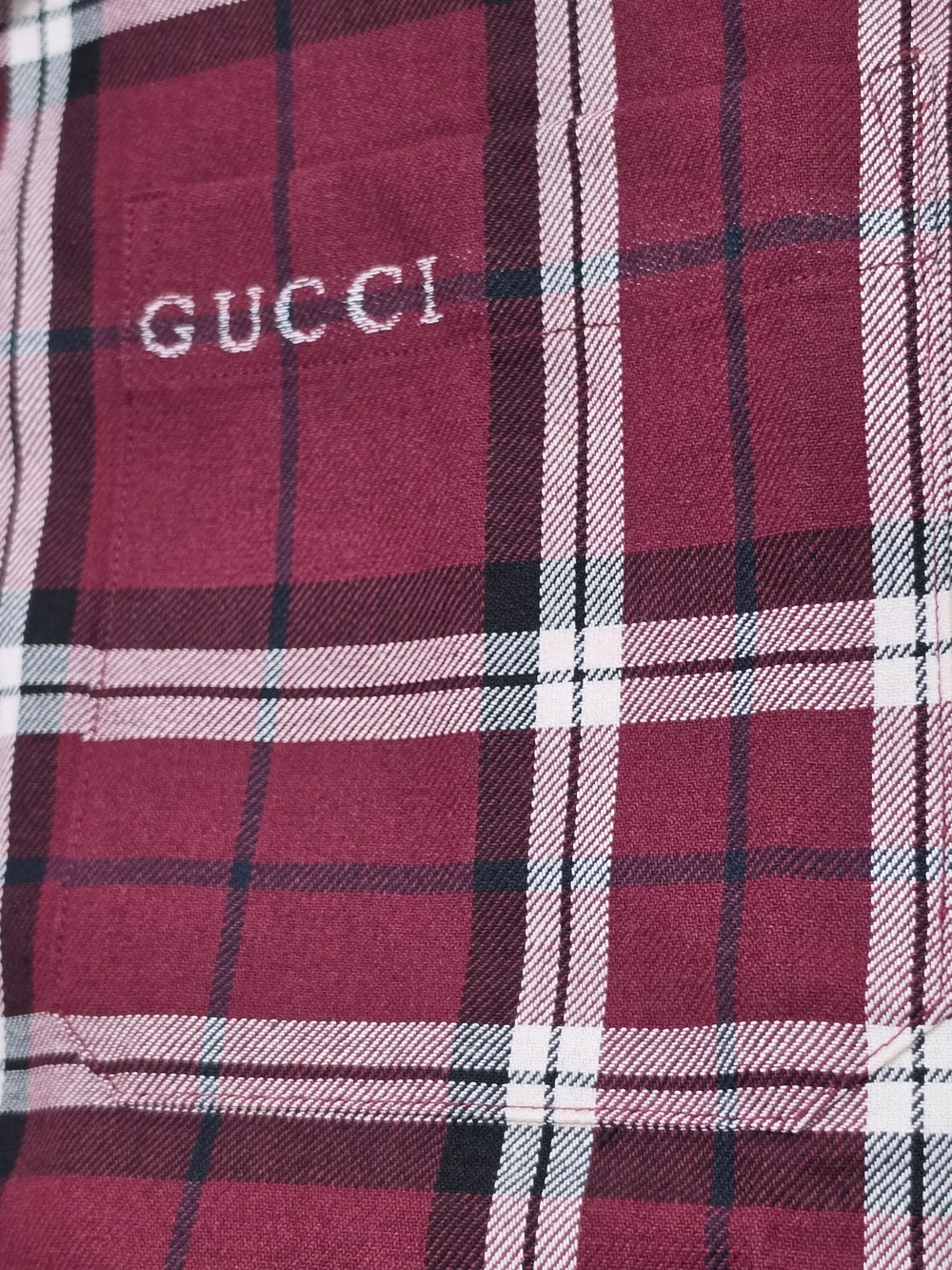 Gucci Men's Burgundy Plaid Short-Sleeve Shirt